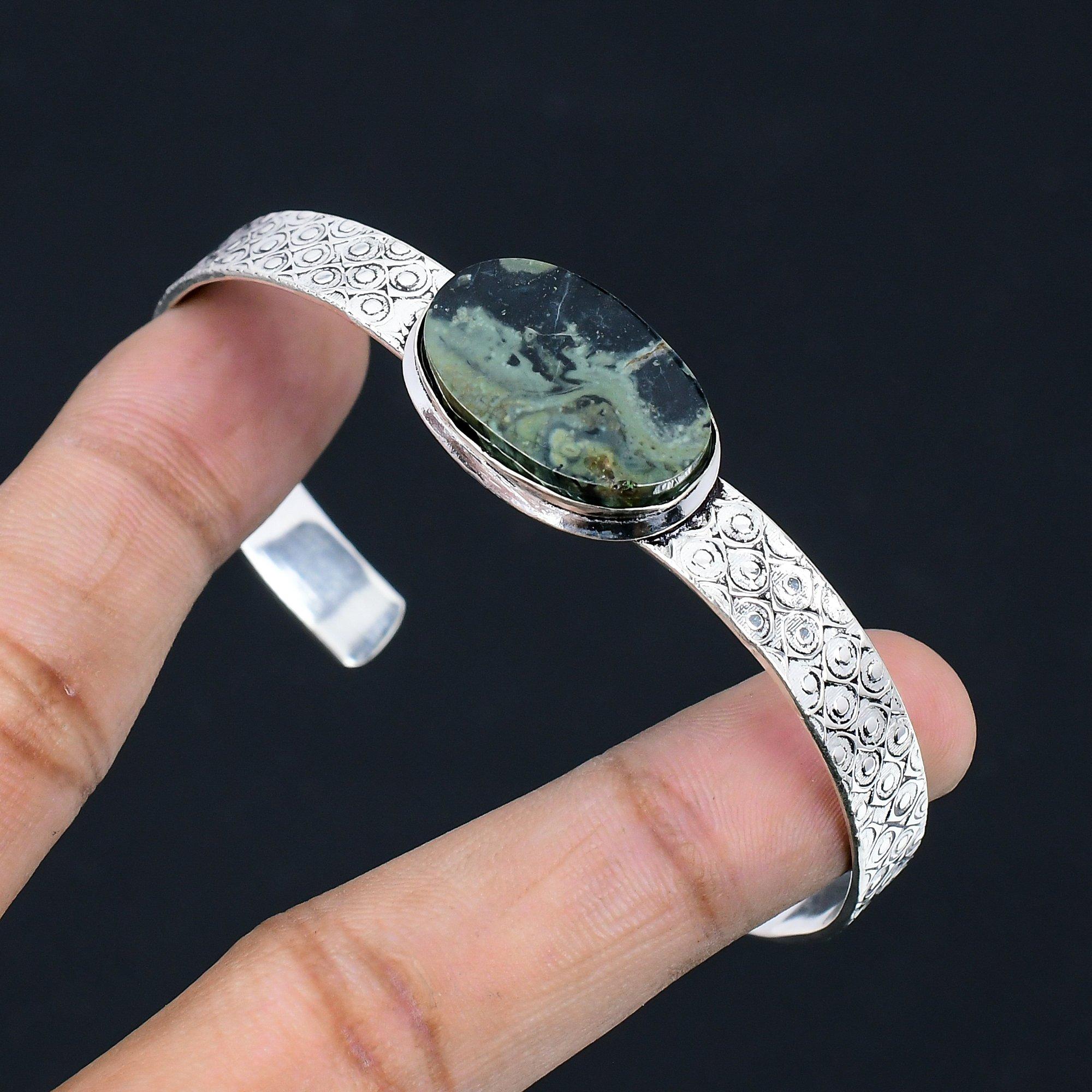 

Womens day Sale Kambaba Jasper Stone 925 Silver Daughter Unique Bangle Bracelet Adjustable