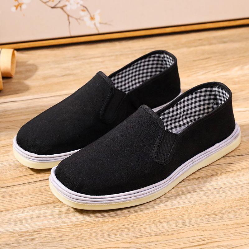 Old Beijing Cloth Shoes Beef Tendon Sole Tire Sole Lasagna Black Cloth Shoes Male Driver Working Elastic Canvas Shoes