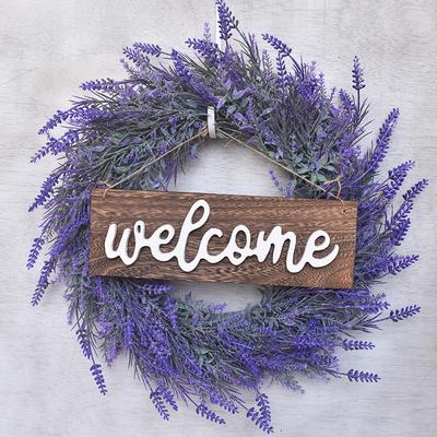 WELCOME Simulation Wreath Door Decoration Wooden Brand Lavender Wreath Door Ring Princess Lavender Wreath