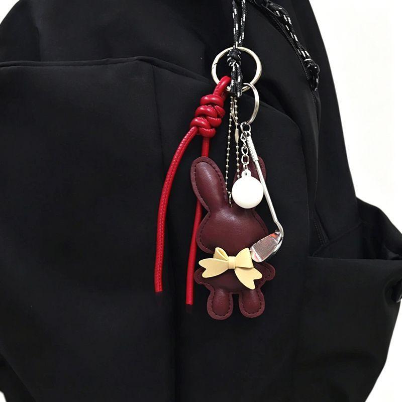 Yogodlns Lovely Bunny Cartoon PU Leather Pendant Cute Bag Accessories Girl Woman Gift Key Chains