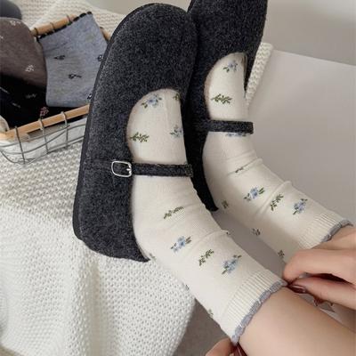 Damen Herbst- und Wintermode Neue kleine florale Kaschmir Nahtlose Anti-Pilling Schlauch-Frotteesocken