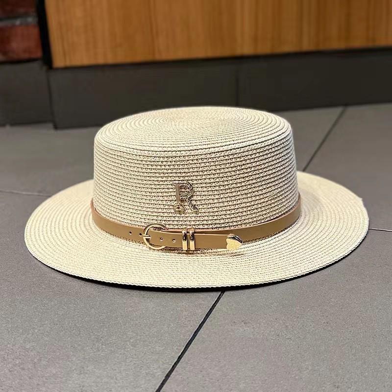 Women's Retro British Style Sun Hat with Rhinestone Letter & Leather Belt