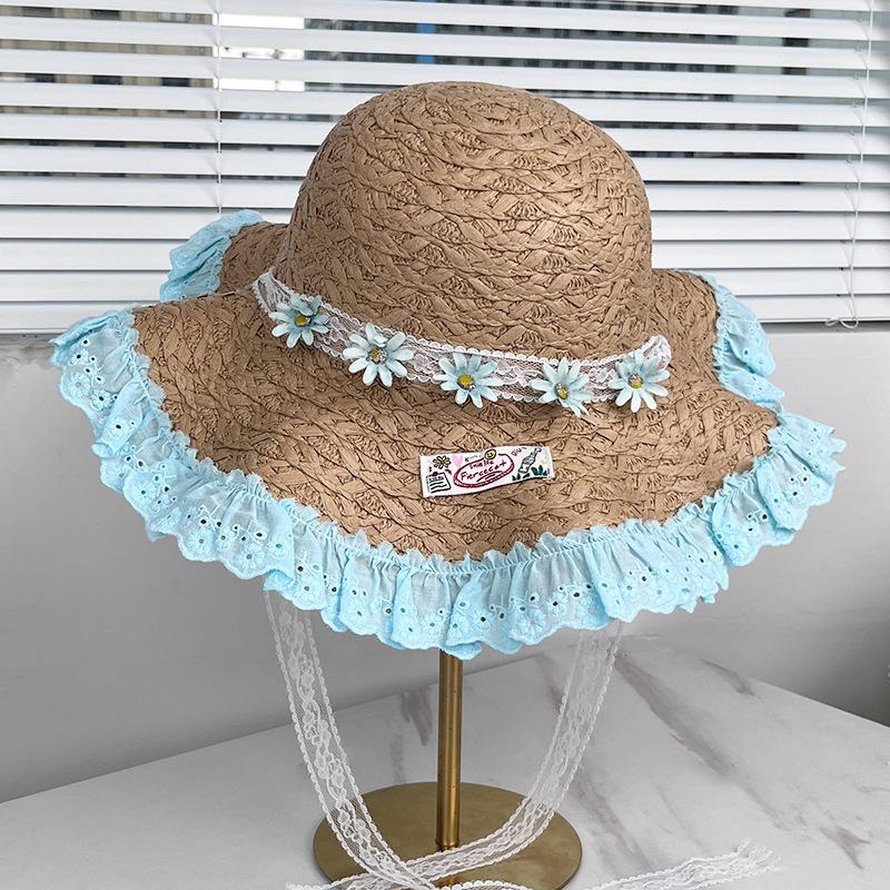 New lace lace daisy straw hat women's big eaves sun hat seaside vacation beach face small sun hat