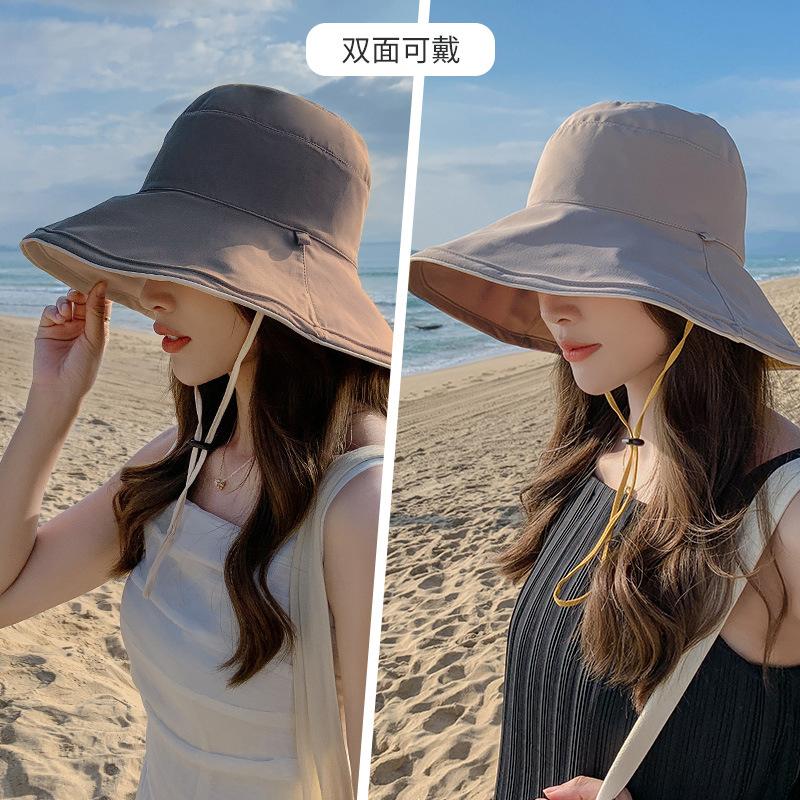 New Hat Big Eaves Double-sided Bucket Hat Women's Summer Sun Hat Face Cover Sun Protection Hat UV Protection Sun Basin Hat