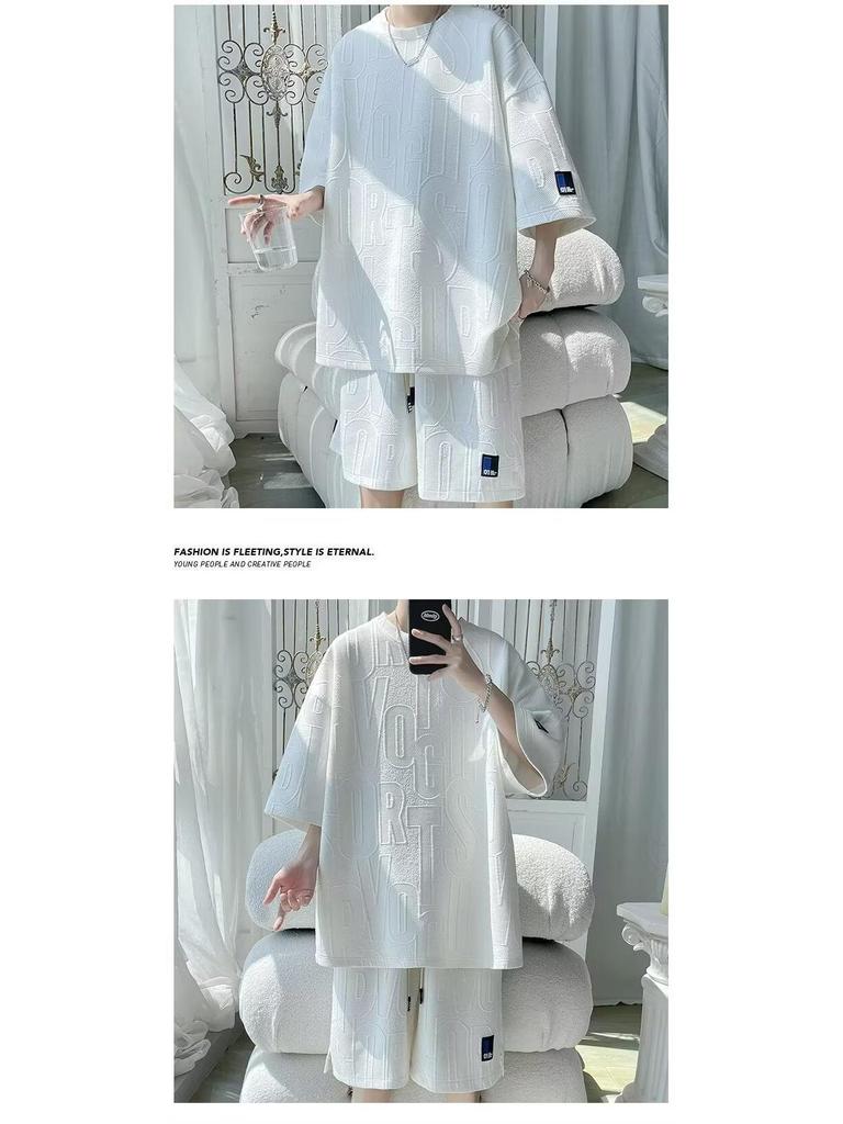 Men's Plus Size Loose Summer Casual Outfit Set - Short Sleeve & Shorts