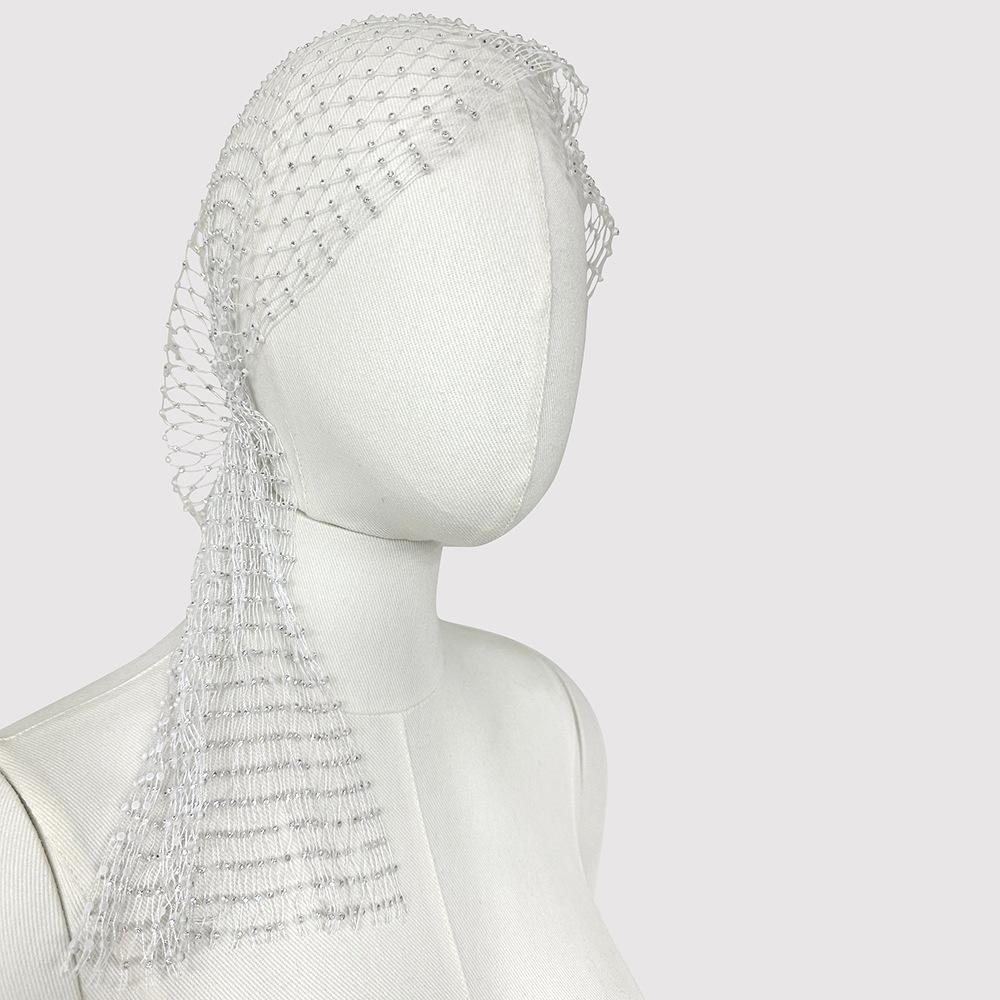 Handmade Hollow Out Fishnet Hat, Rhinestone Fashion Mid-length Fishnet Cap, Trendy Lady Accessory