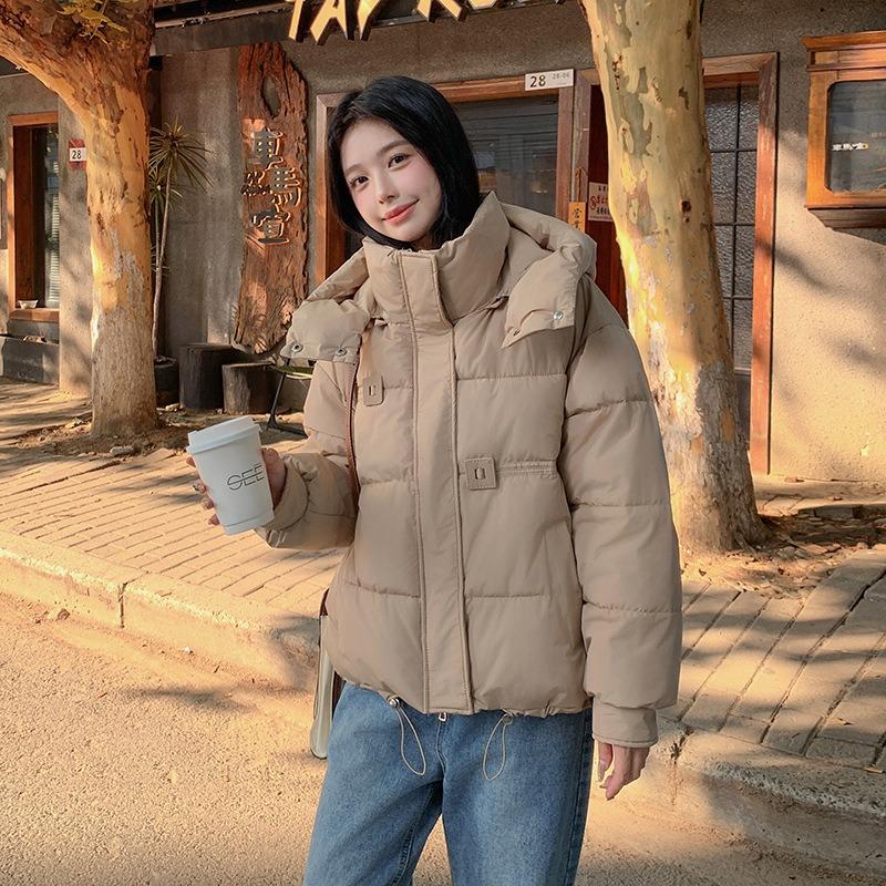 Wind Short Hooded Small Down Cotton Clothes Women's Simple Loose Version Zipper Bread Clothes Cotton Jacket