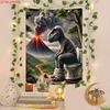 Tyrannosaurus Sitting On The Toilet Funny Tapestry Volcano Background Nonsensical Home Decor Room Decoration