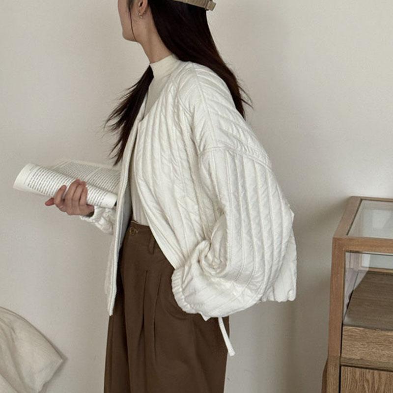 Koreanischer O-Ausschnitt Leichte Baumwolljacke Damen Winter Locker Reißverschluss Parkas Mantel Mode Oberbekleidung Damen Wintermantel