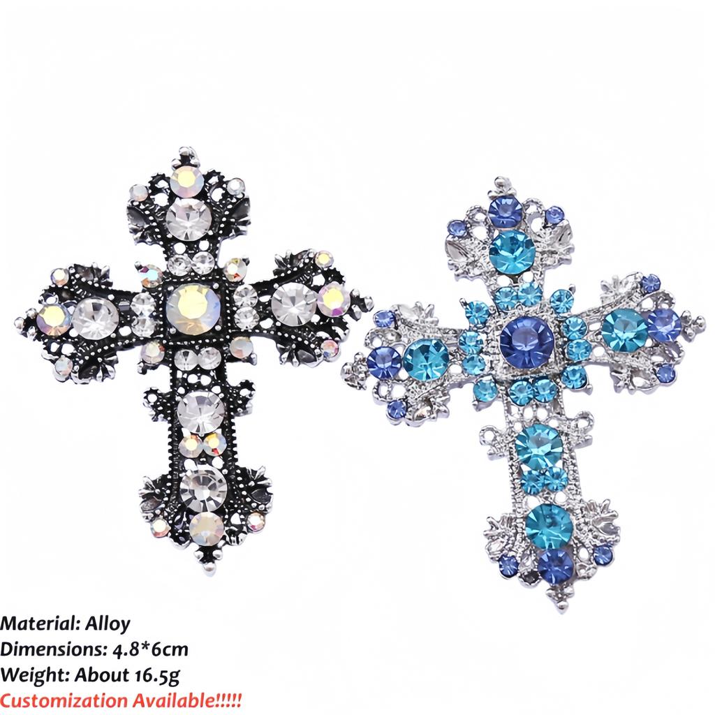 Luxury Gothic Rhinestone Cross Brooch for Women Fashion Statement Crystal Corsage Trendy Clothing Pin Jewelry