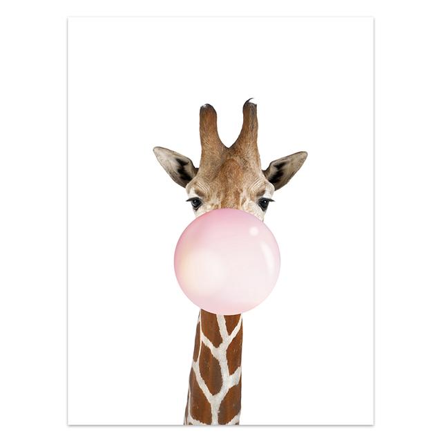 Dipinti su Tela Stile Vivaio Animale Soffiando Bolla Zebra Giraffa Nordico Arte Murale Immagini per Interni Stanza Decorazione Casa Poster