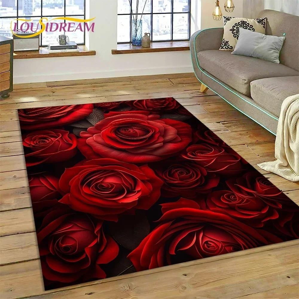 Rote Rose Blume Element Nordischer Stil Liebe Romantisch Dekorativ Praktisch Teppich Wohnzimmer Schlafzimmer Unter Sofa Tisch Teppich Matte