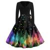 Women's Fashion V-Neck Relaxed-Fit Christmas Print Long-Sleeved Dress