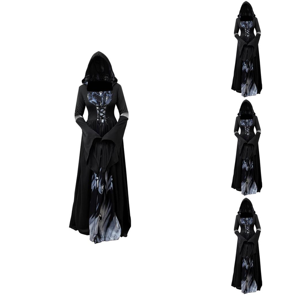 Halloween Hexenkleid Mit Kapuze Cosplay Kostüm Für Damen Aus Polyesterstoff Für Bühnenauftritte