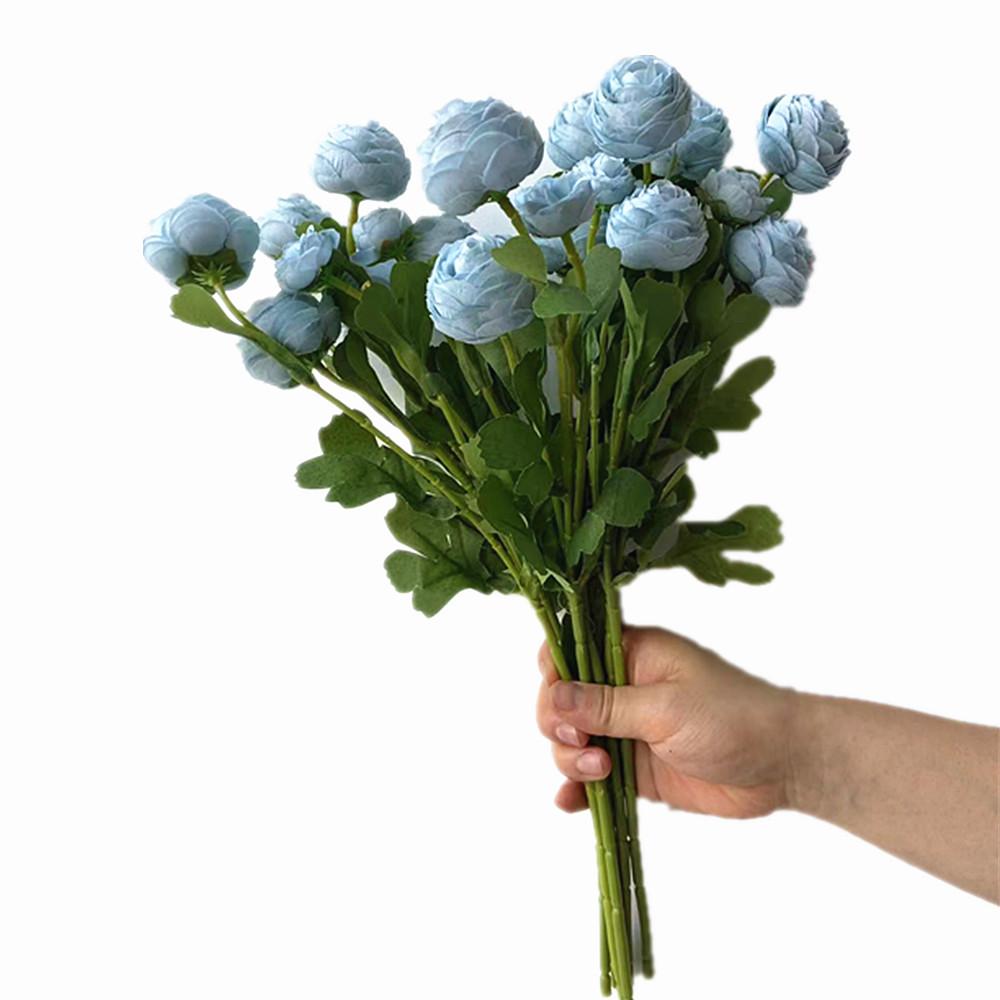 10pcs Artificial Ranunculus Asiaticus Flower Branch 3 Heads Silk Persian Buttercup Blossom for Floral Decoration Peony