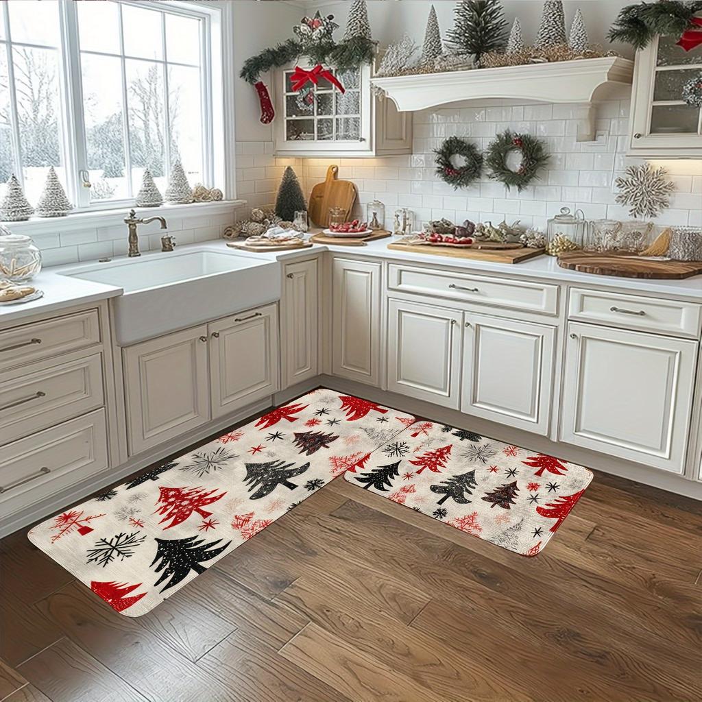 1 Stück Weihnachtsbaum Muster Fußmatte Modern Küche Polyester Teppich Rutschfest Bunt Innen Teppich, Für Zuhause Badezimmer Schlafzimmer Wohnzimmer Dekor