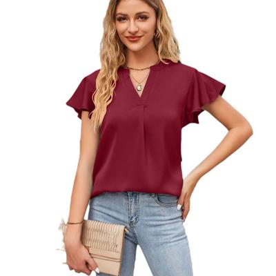 Summer Women's T-shirt V-neck Ruffle Sleeve Fashion Top