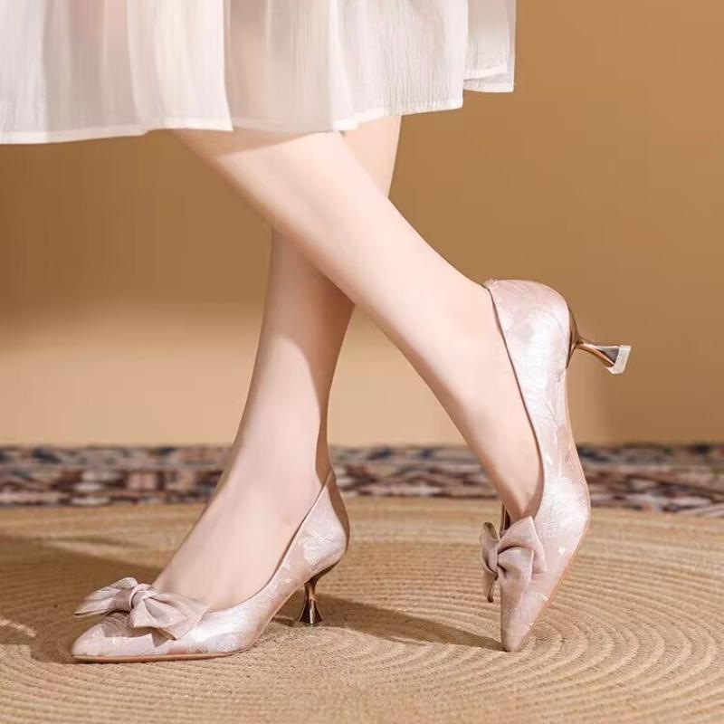 Bow Women High Heels Shoes Pointed Toe Sandals Sexy Woman Shoes 2025 Summer Elegant Wedding Dress Pumps Shallow Mujer Zapatos