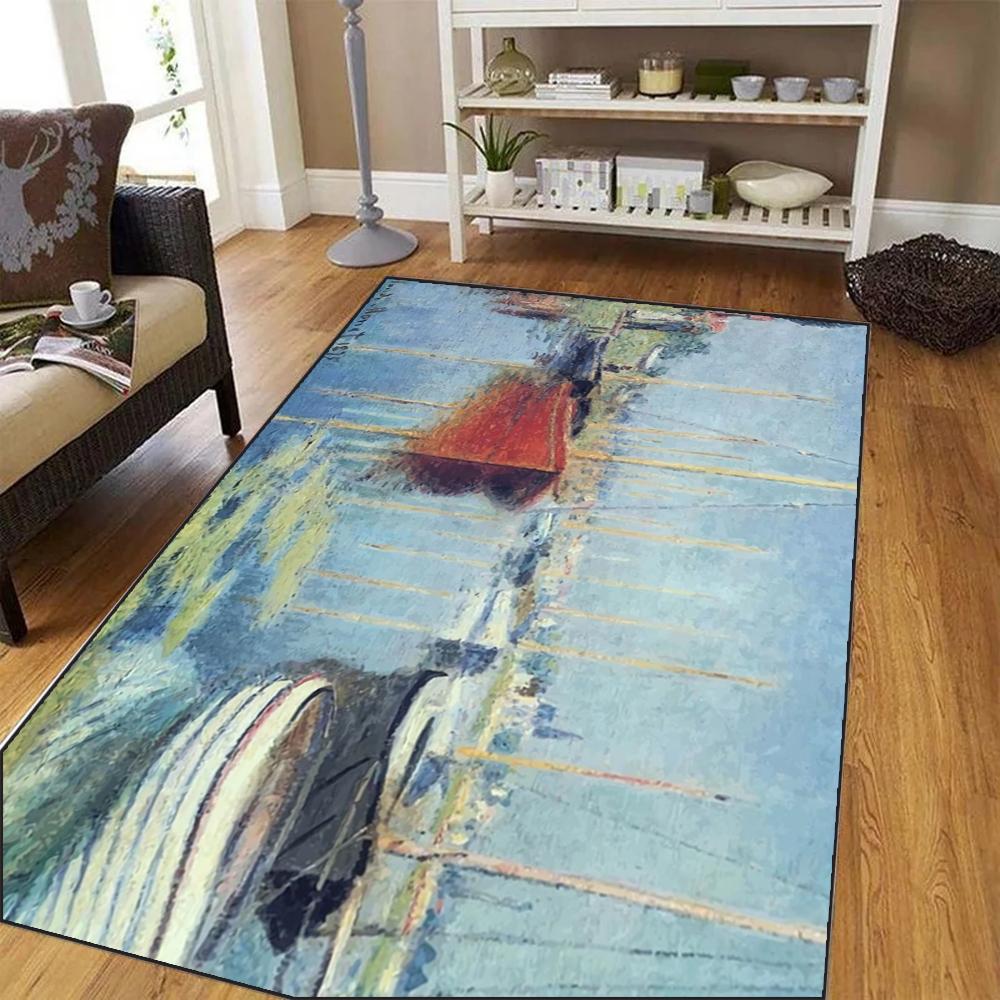 Large Claude Monet Impressionist Painting Carpet Living Room Bedroom Design for Art Enthusiasts and Elegant Home Decoration