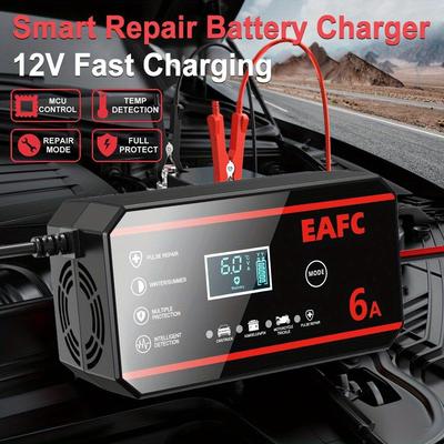 Chargeur de batterie intelligent 12V 6A, Chargeur de réparation par impulsions pour batteries au plomb de voiture et de moto