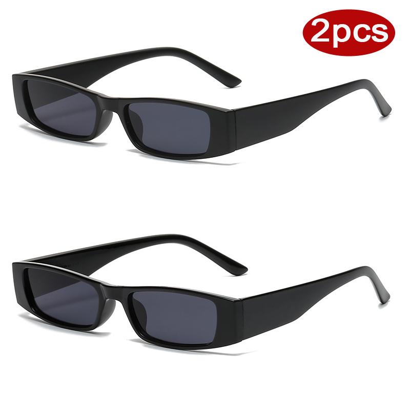 Protective Glasses 2pcs New Fashion Narrow Frame Square Sunglasses Women Casual Brand Design Black Lens Sun Glasses Female UV400