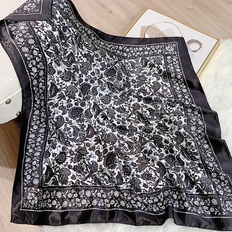Luxury Brand Foulard Neckerchief Shawl Wraps Print Silk Satin Scarf Square Women Muslim Hijab Elegant Headband Bandana