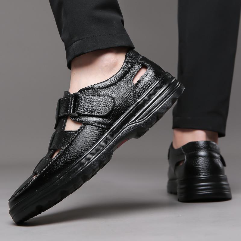Prince Casual Genuine Leather Sandals for Men - Breathable, Non-Slip, Large Size 48, Ideal for Spring, Autumn, Summer Work.