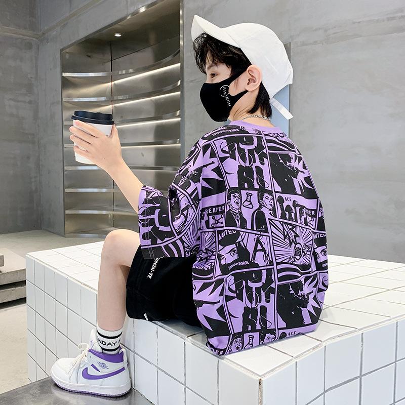 

Детская одежда, футболки с короткими рукавами для мальчиков, летняя одежда, детские топы для мальчиков, летние модели средних и больших детей 170cm фиолетовый