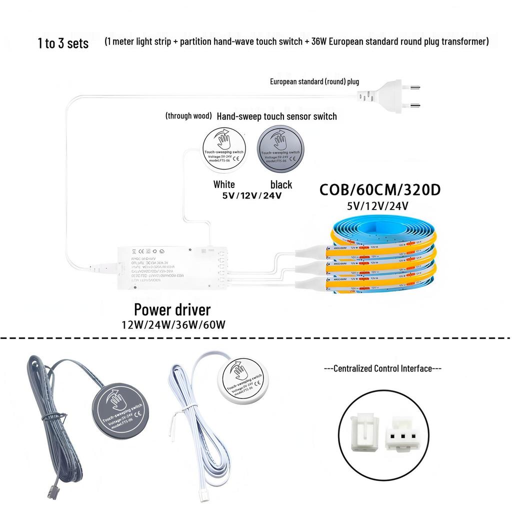 Smart Touch COB LED Strip with Hand Sweep Sensor for Cabinets