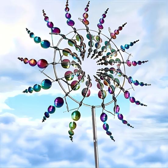 Kinetic Wind Spinner Colorful Metal Wind-Driven Kinetic Spinner Outdoor Kinetic Wind Sculpture Assembly Required for Garden Backyard Lawn Decoration