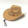 Windproof Rope Western Cowboy Hat Woolen Curved Eave Hat Jazz Hat Men's And Women's Travel Sun Hat