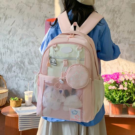 Girls Laptop Backpack Waterproof Backpack with Transparent Front Pocket Large Capacity Backpack with Padded Straps for School Street Travel