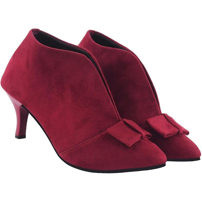 Shoetopia Women'S Cherrysuede Ankle Boot Heels  Pointed Toe With Bow Detail, Stylish & Comfortable Shoes Eu41