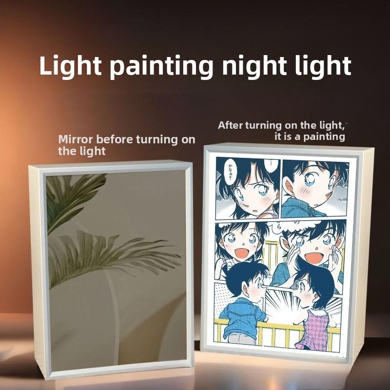 21cm/8.27in Anime Detective Conan Light Painting Mirror Lamp 3D Peripherals Bedroom Led Night Desktop Crafts Gift Toy Decorative