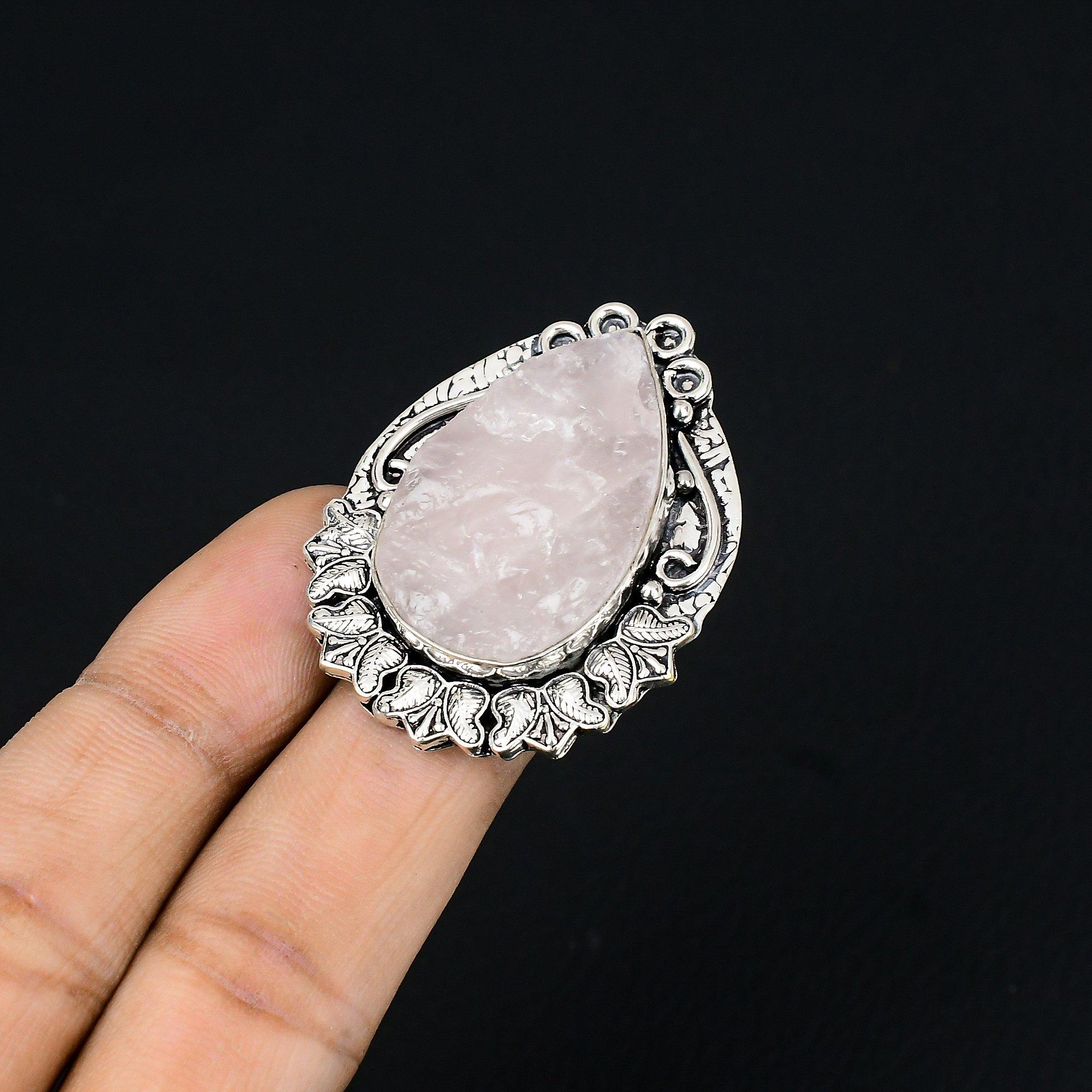 

Pear Natural Rose Quartz Anniversary Wedding Promise Ring Size 6 Sterling Silver 6