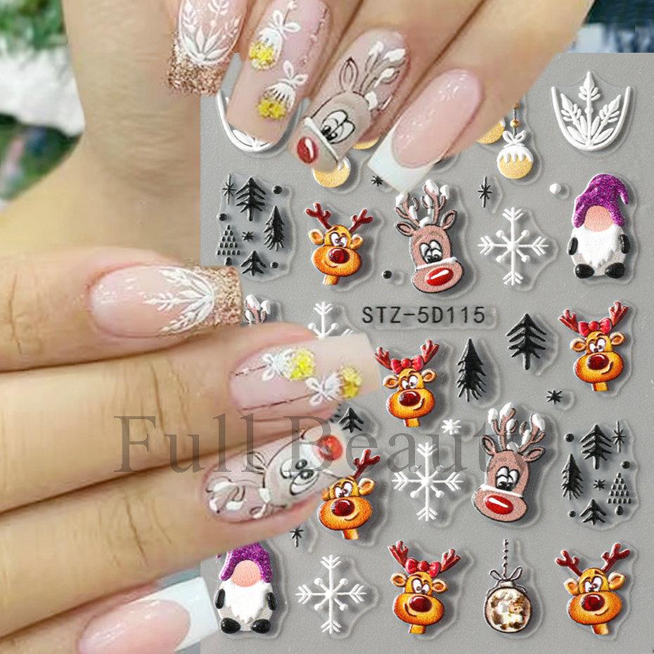 Nail Art Sticker Winter Christmas Snowflake Elk Santa Claus Christmas Ball 5D Embossed Nail Art Sticker