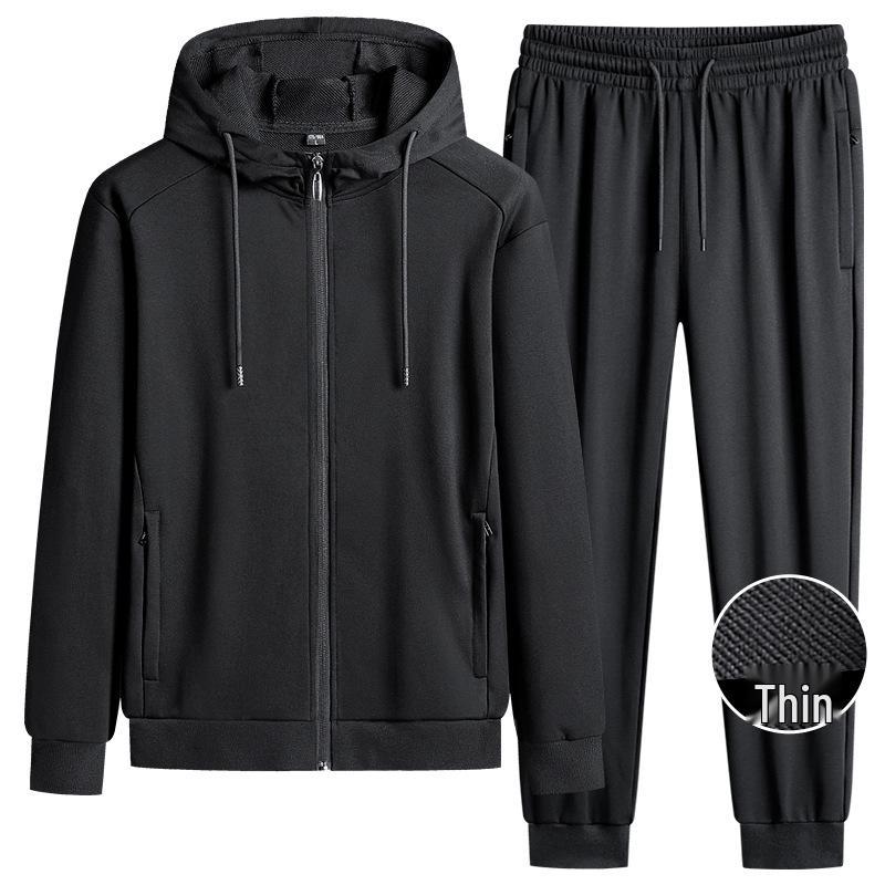

Men s Thickened Pure Cotton Fleece-Lined Hooded Sports & Casual Spring/Autumn Jacket Set 2XL