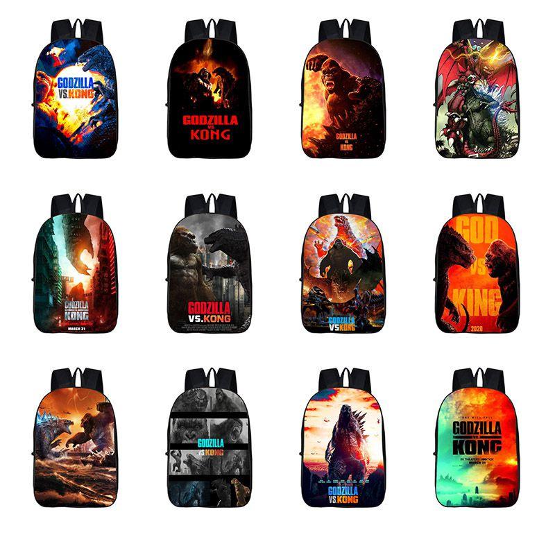 Stylish Godzilla Vs King Kong Backpack For Students With Cartoon Patterns And Adjustable Straps
