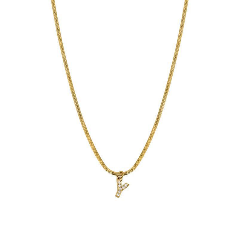 Rhinestone Inlaid French Court Style Snake Bone Collared Pendant with 26 European American Letters