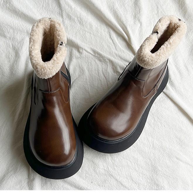 Popular Thick-soled Velvet Warm Snow Boots Women's Fluffy Short Leather Boots Winter 2025 New Waterproof Martin Boots