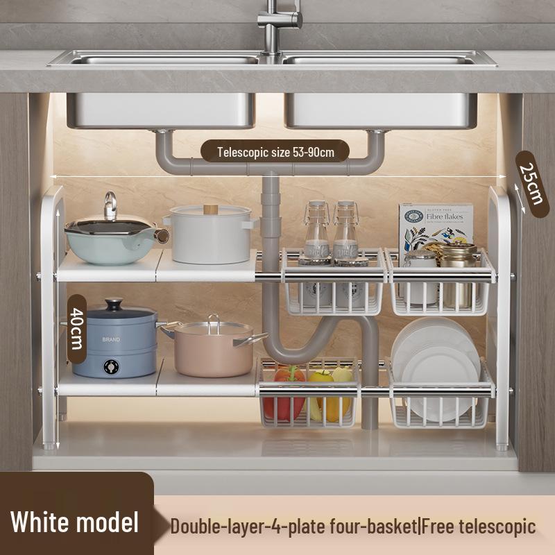 Organisateur rétractable sous l'évier: Étagère à ustensiles de cuisine et panier de rangement multicouches