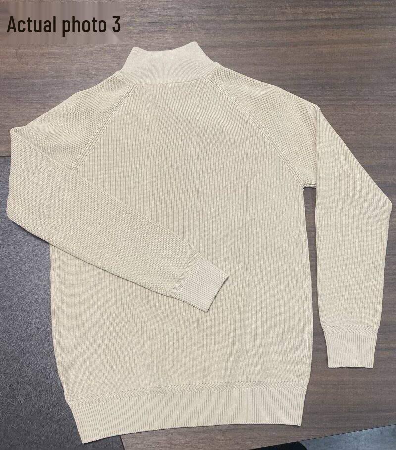Men's Vertical Rib Knit Half-Zip Stand Collar Woolen Sweater