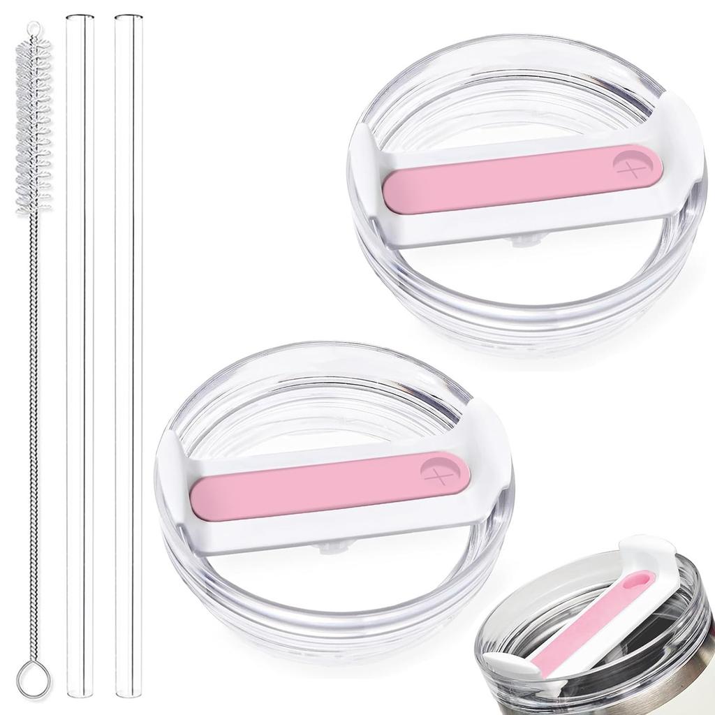 40oz Tumbler Lid Replacement Fit for Stanley Cup, 2 Pack Replacement Tumbler Lids , with 2 Straws and 1 Cleaning Brush