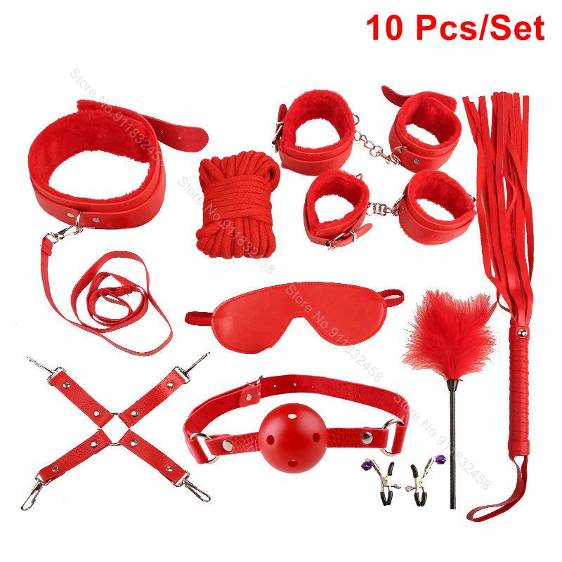 Beginner Friendly BDSM Bondage Set – 7 Pcs Cotton Rope Restraint Kit with Handcuffs Collar Gag Whip Couples Adult Play Toy