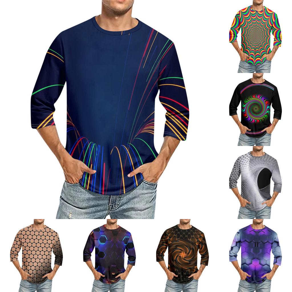 Men's Solid Color Round Neck Three Quarter Sleeve Top T-shirt