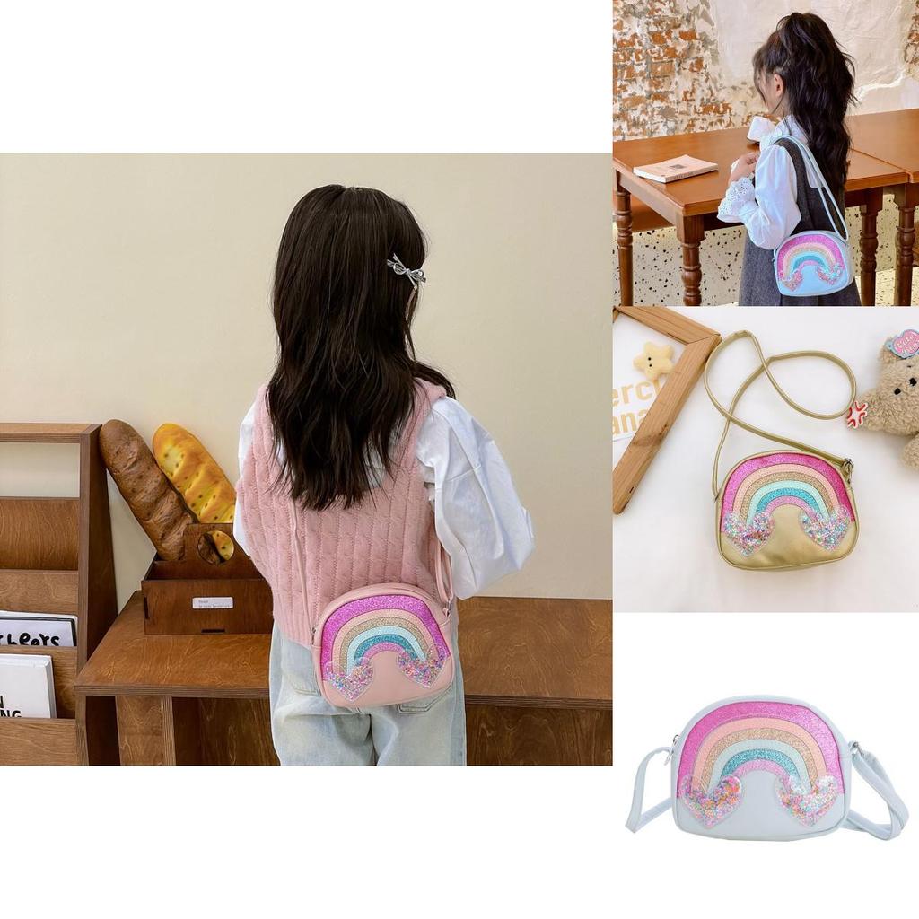 Cute Japanese Style Rainbow Heart Shoulder Bag For Kids With Cartoon Design
