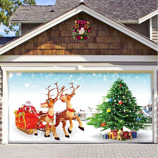 Christmas Garage Door Cover Large Christmas Banner Backdrop Decoration for Indoor Outdoor Garage Door Gate Party Wall Decor