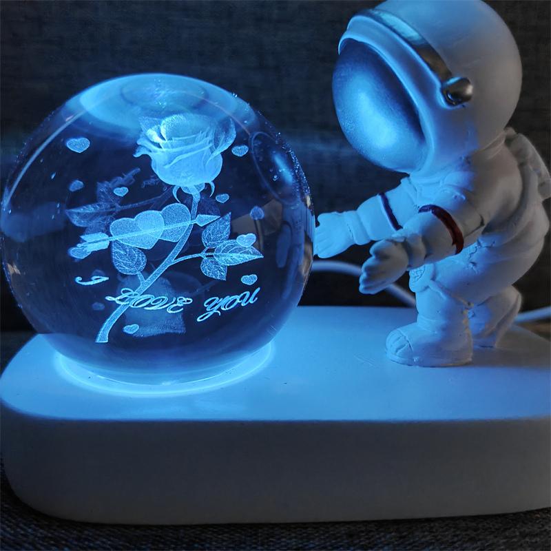 Astronaut Creativ 3D Minge de Cristal Led Lumină de noapte pentru Dormitor Copii Planetă Spațiu Lampă Sistem Solar USB Cadou de Crăciun pentru copii