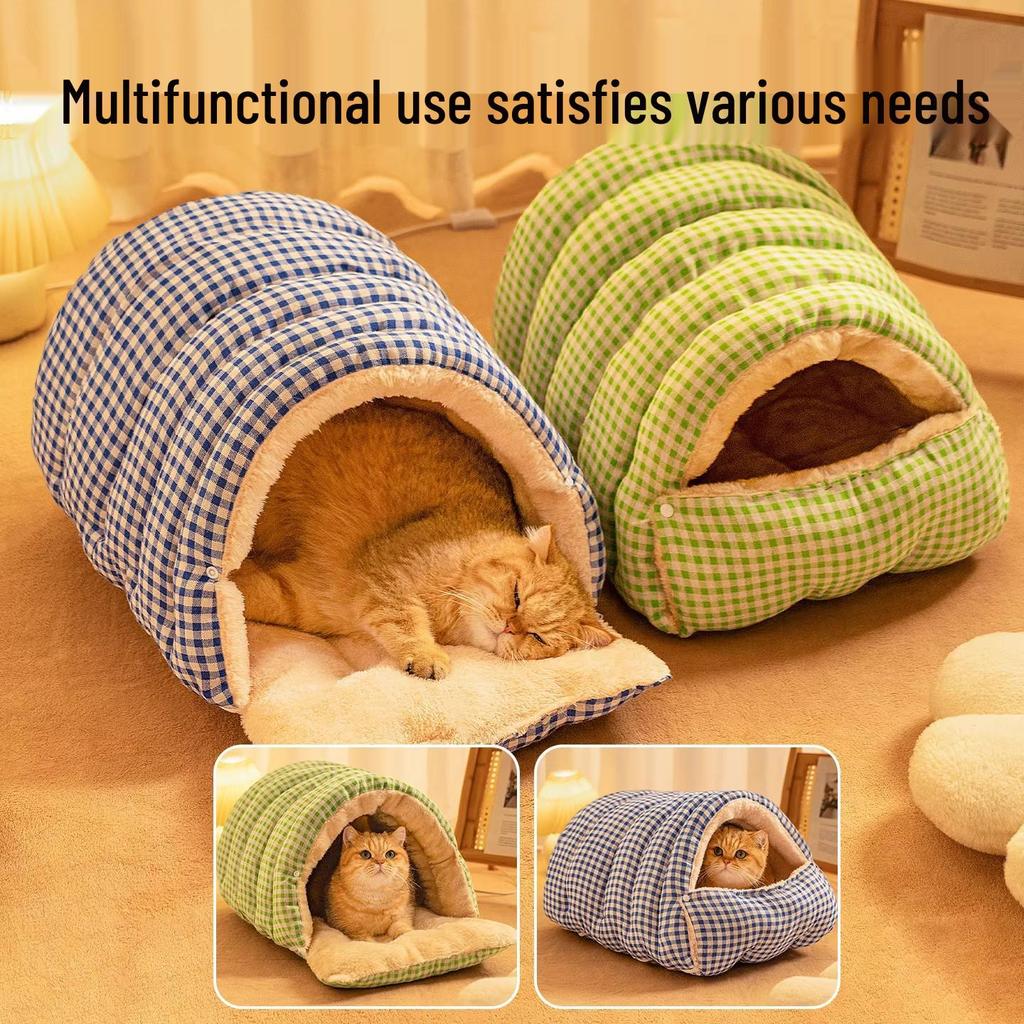 Thickened Winter Pet Bed: Semi-Enclosed Warm House for Cats & Small Dogs