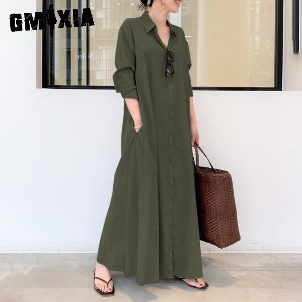

GMXIA Размеры длинных женских платьев-рубашек: S-5XL Повседневные платья XXXXXL армия зеленый